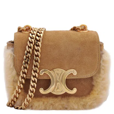 Celine Suede Calfskin And Shearling Chain Claude Bag In Orange
