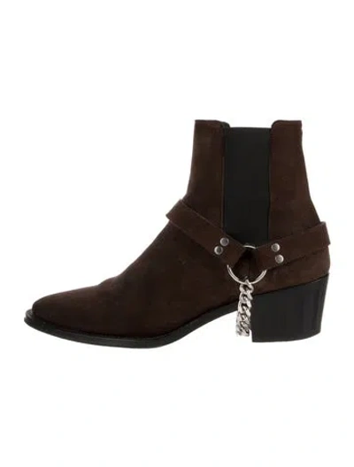 Pre-owned Celine Suede Chain-link Accents Chelsea Boots In Brown
