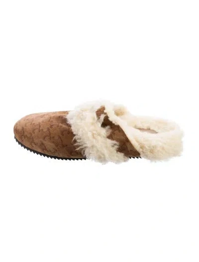 Pre-owned Celine Suede Colorblock Pattern Mules In Brown