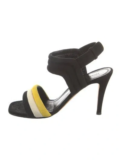 Pre-owned Celine Suede Colorblock Pattern Sandals In Black
