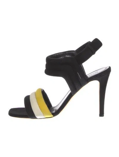 Pre-owned Celine Suede Colorblock Pattern Slingback Pumps In Black