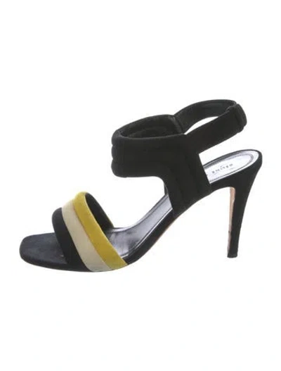 Pre-owned Celine Suede Colorblock Pattern Slingback Sandals In Black