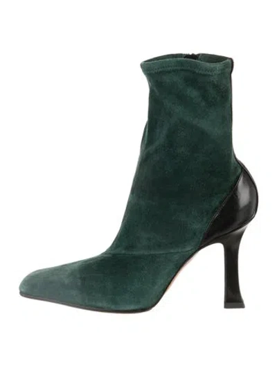 Pre-owned Celine Suede Colorblock Pattern Sock Boots In Green
