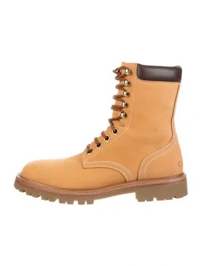 Pre-owned Celine Suede Combat Boots In Brown