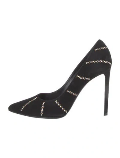 Pre-owned Celine Suede Crystal Embellishments Pumps In Black