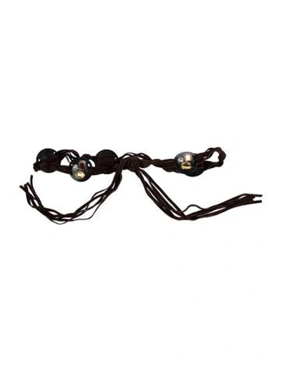 Pre-owned Celine Suede Crystal Embellishments Waist Belt In Brown