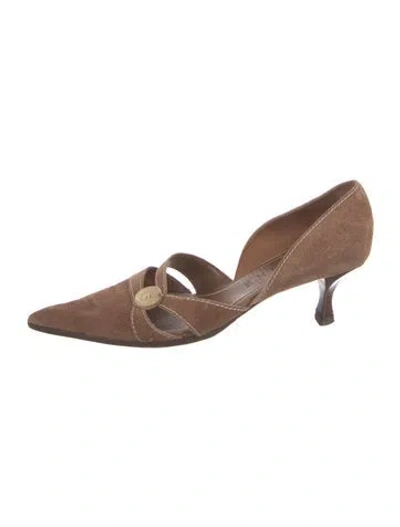 Pre-owned Celine Suede Cutout Accent D'orsay Pumps In Brown