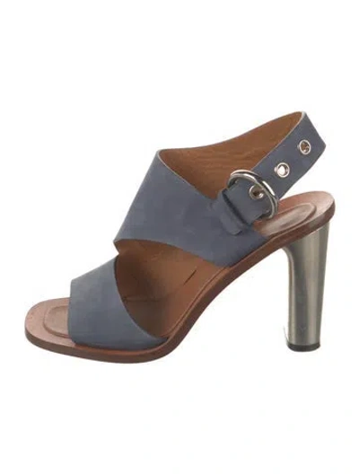 Pre-owned Celine Suede Cutout Accent Slingback Sandals In Blue