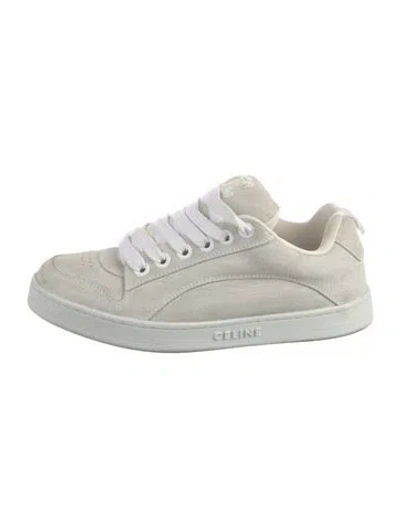 Pre-owned Celine Suede Embroidered Accent Sneakers In White