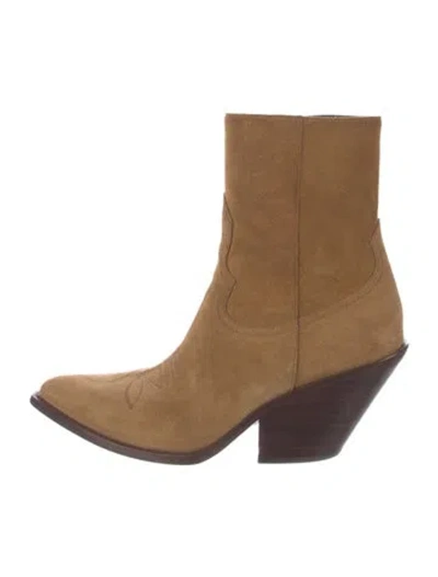 Pre-owned Celine Suede Embroidered Accent Western Boots In Brown