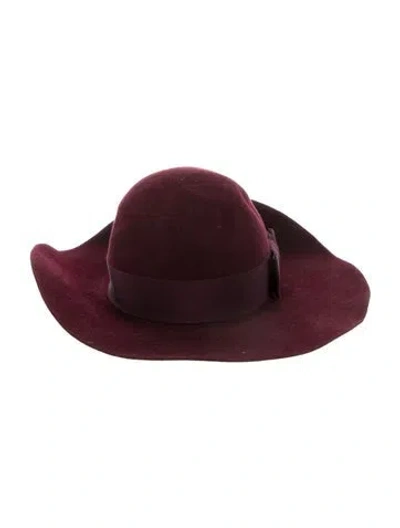 Pre-owned Celine Suede Fedora Hat In Burgundy