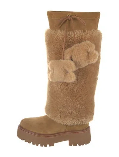 Pre-owned Celine Suede Fur Trim Boots In Brown/neutrals