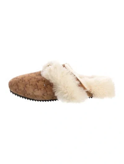 Pre-owned Celine Suede Fur Trim Mules In Brown