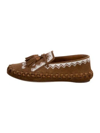 Pre-owned Celine Suede Graphic Print Loafers In Brown/white