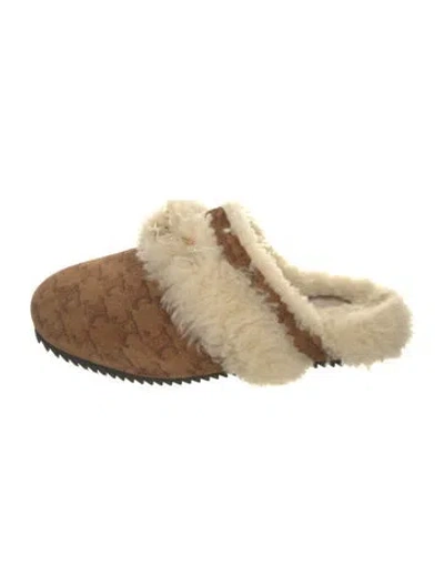 Pre-owned Celine Suede Graphic Print Mules In Brown