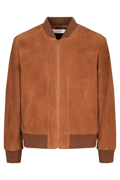 Celine Suede Jacket In Brown