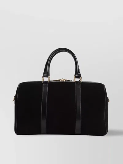 Celine Suede Leather Top Handle Cross-body Bag In Black