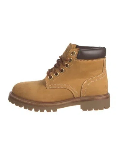 Pre-owned Celine Suede Leather Trim Embellishment Combat Boots In Brown