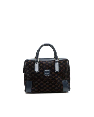 Celine Céline Suede Macadam Boston Bag In Black