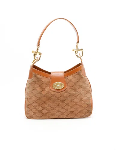 Celine Céline Suede Macadam Shoulder Bag In Brown