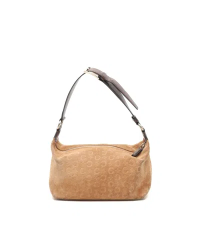 Celine Céline Suede Macadam Shoulder Bag In Neutral