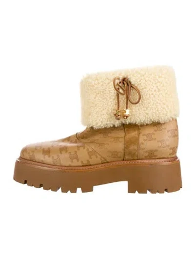 Pre-owned Celine Suede Printed Combat Boots In Neutral