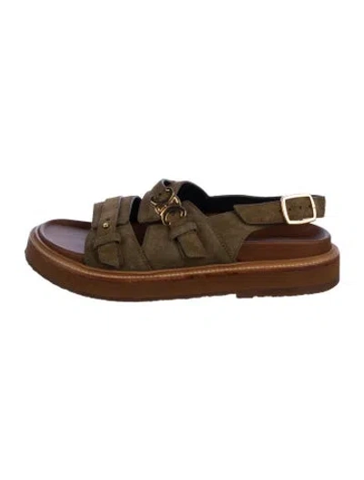 Pre-owned Celine Suede Sandals In Green