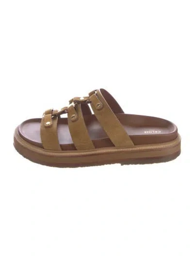 Pre-owned Celine Suede Slides In Brown