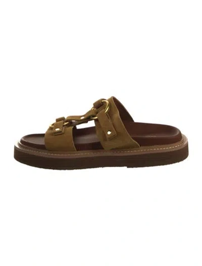 Pre-owned Celine Suede Slides In Brown