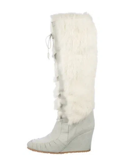 Pre-owned Celine Suede Slouch Boots In Neutrals/white