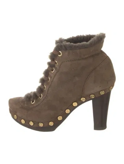 Pre-owned Celine Suede Studded Accents Boots In Brown