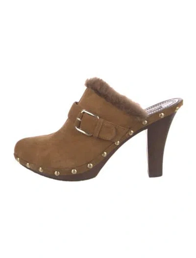 Pre-owned Celine Suede Studded Accents Mules In Brown