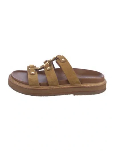 Pre-owned Celine Suede Studded Accents Slides In Neutral