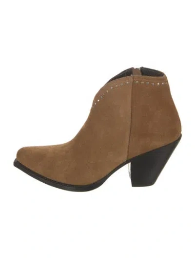 Pre-owned Celine Suede Studded Accents Western Boots In Brown