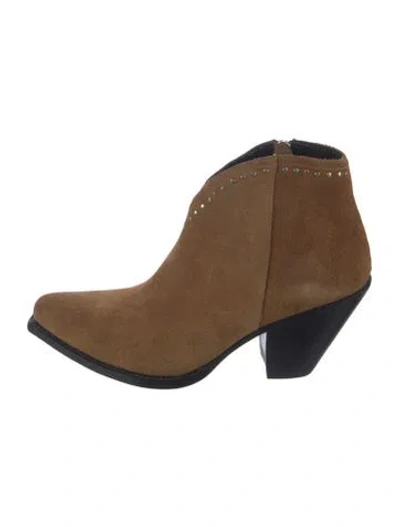 Pre-owned Celine Suede Studded Accents Western Boots In Brown