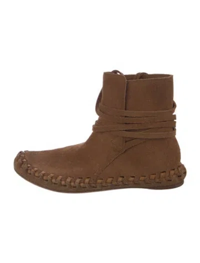 Pre-owned Celine Suede Tassel Accents Boots In Brown/neutrals
