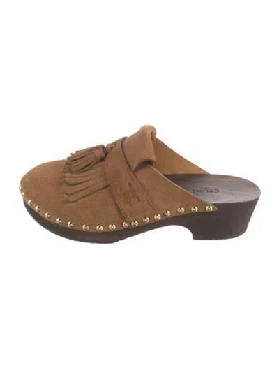 Pre-owned Celine Suede Tassel Accents Mules In Brown
