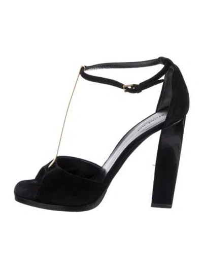 Pre-owned Celine Suede T-strap Sandals In Black