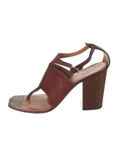 Pre-owned Celine Suede T-strap Sandals In Brown