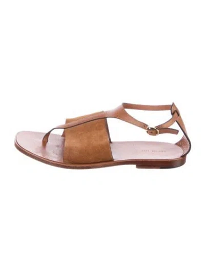 Pre-owned Celine Suede T-strap Sandals In Brown