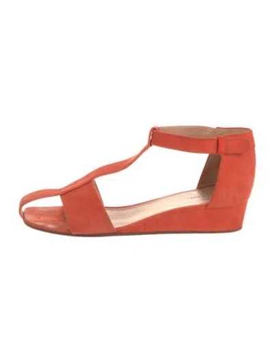 Pre-owned Celine Suede T-strap Sandals In Orange