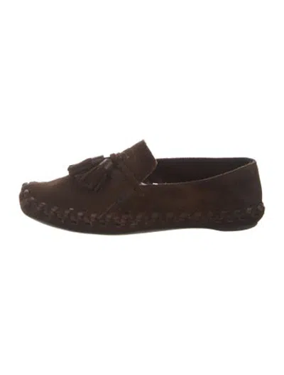 Pre-owned Celine Suede Whipstitch Trim Loafers In Brown