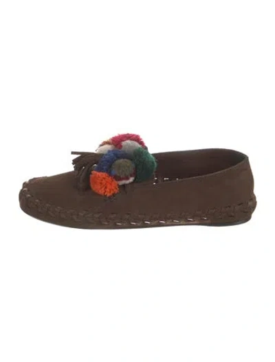 Pre-owned Celine Suede Whipstitch Trim Mules In Brown