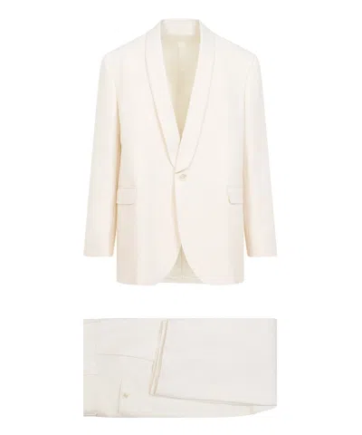 Celine Wool Suit With Belt Loops And Padded Shoulders In White