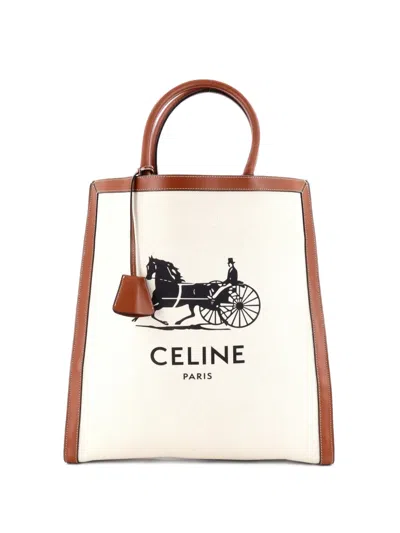 Pre-owned Celine Sulky Vertical Cabas Canvas With Leather Large Tote Bag In Neutral