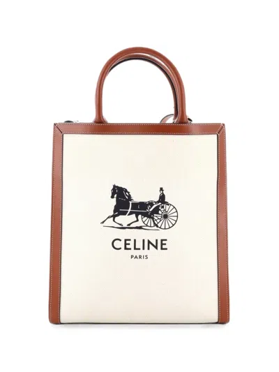 Pre-owned Celine Sulky Vertical Cabas Canvas With Leather Small Tote Bag In Brown
