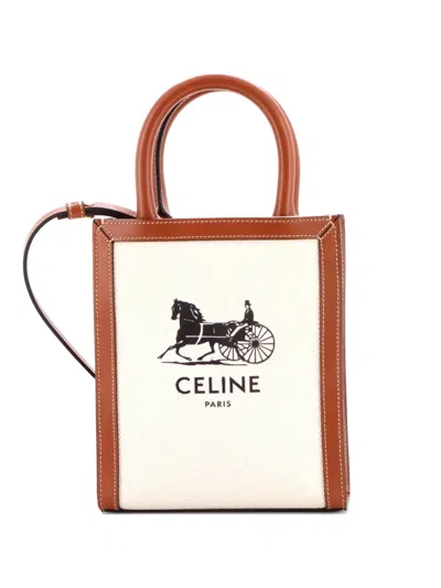 Pre-owned Celine Sulky Vertical Cabas Tote Canvas With Leather Mini Crossbody Bag In Brown