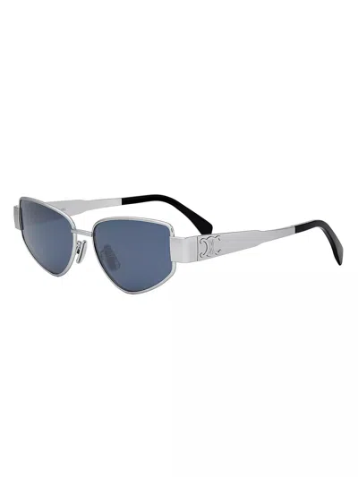 Pre-owned Celine Sunglasses Metal Triomphe Cl40293u-5516v Cat Eye Silver Frame Blue Lens