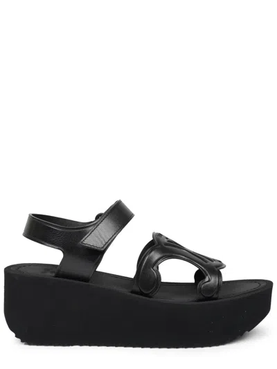 Celine Sunny Leather Sandals With 6 Cm Heel In Black