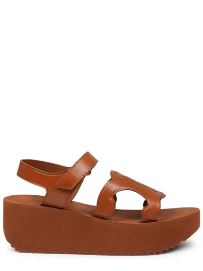 Celine Sunny Leather Sandals With 6 Cm Heels In Brown